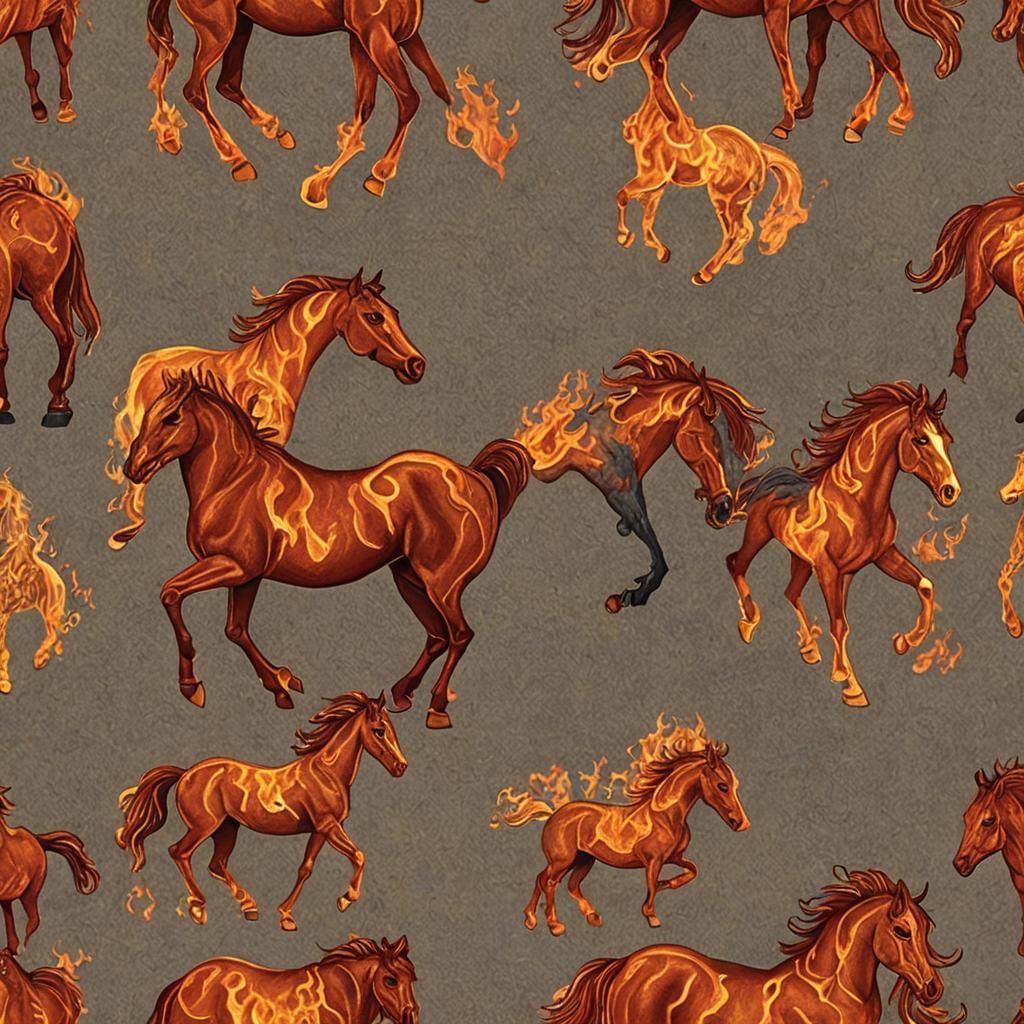 Fiery Horse and Foal in Digital Art