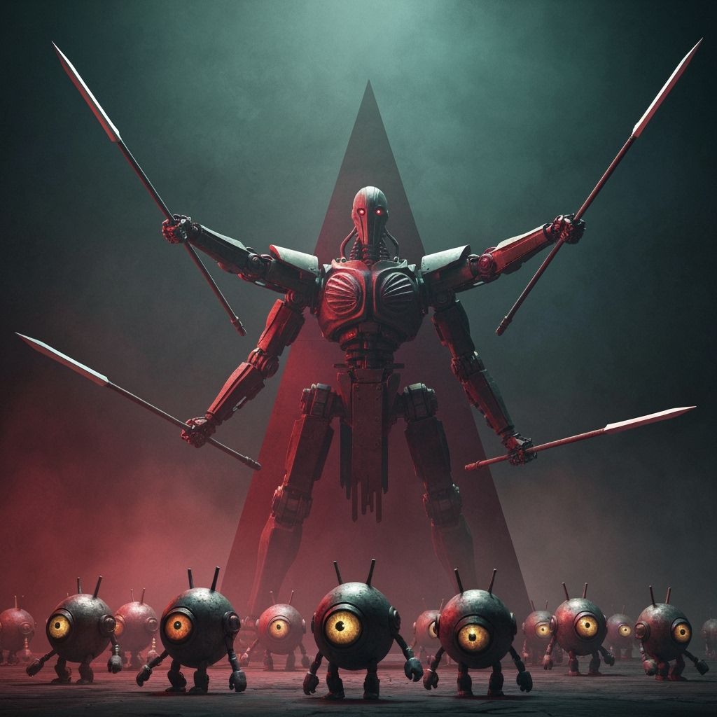 Mechanical Warrior with Spears in Dystopian Concept Art Styl...