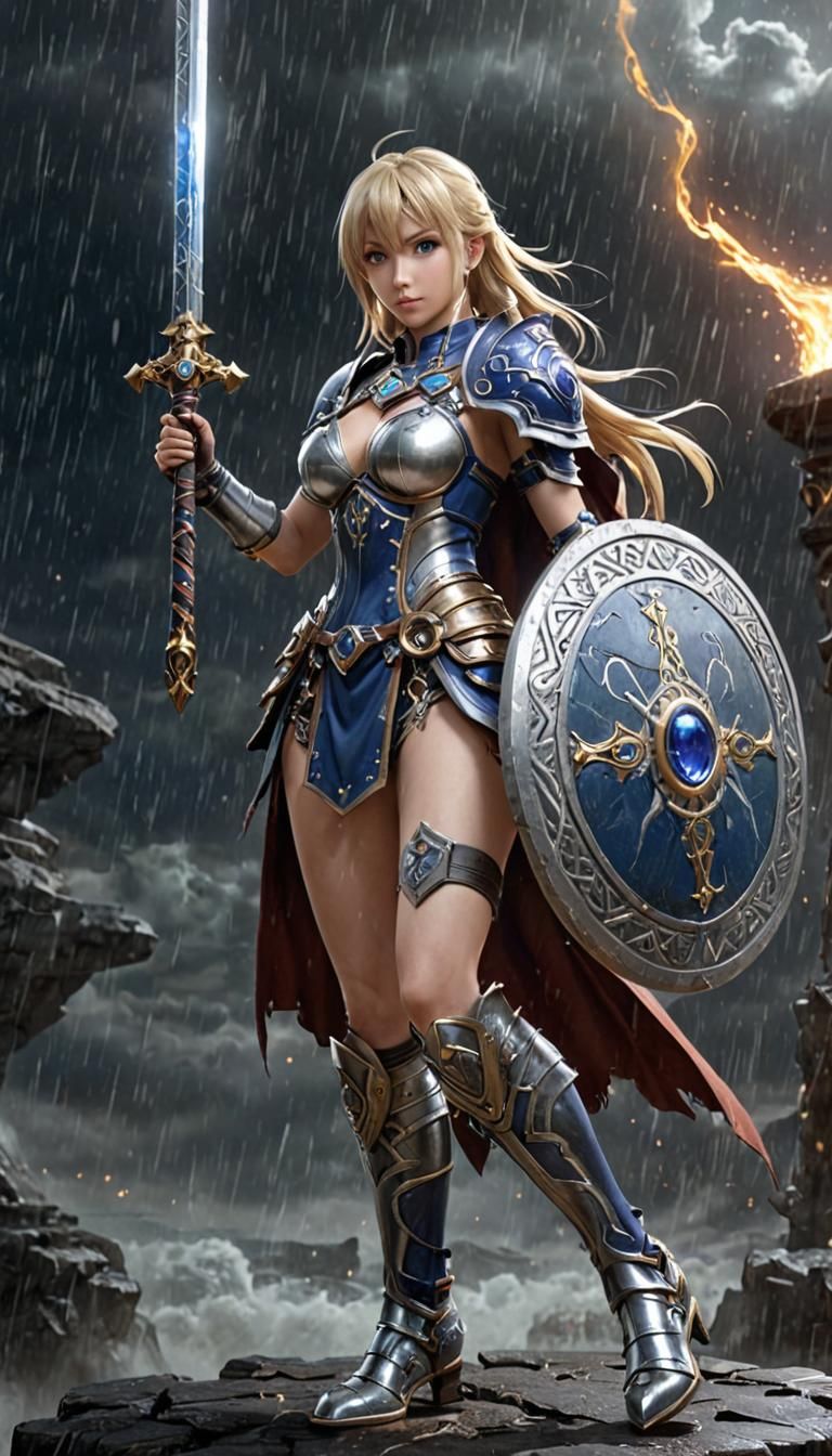 Victorious Platinum Warrior in Mystical Storm