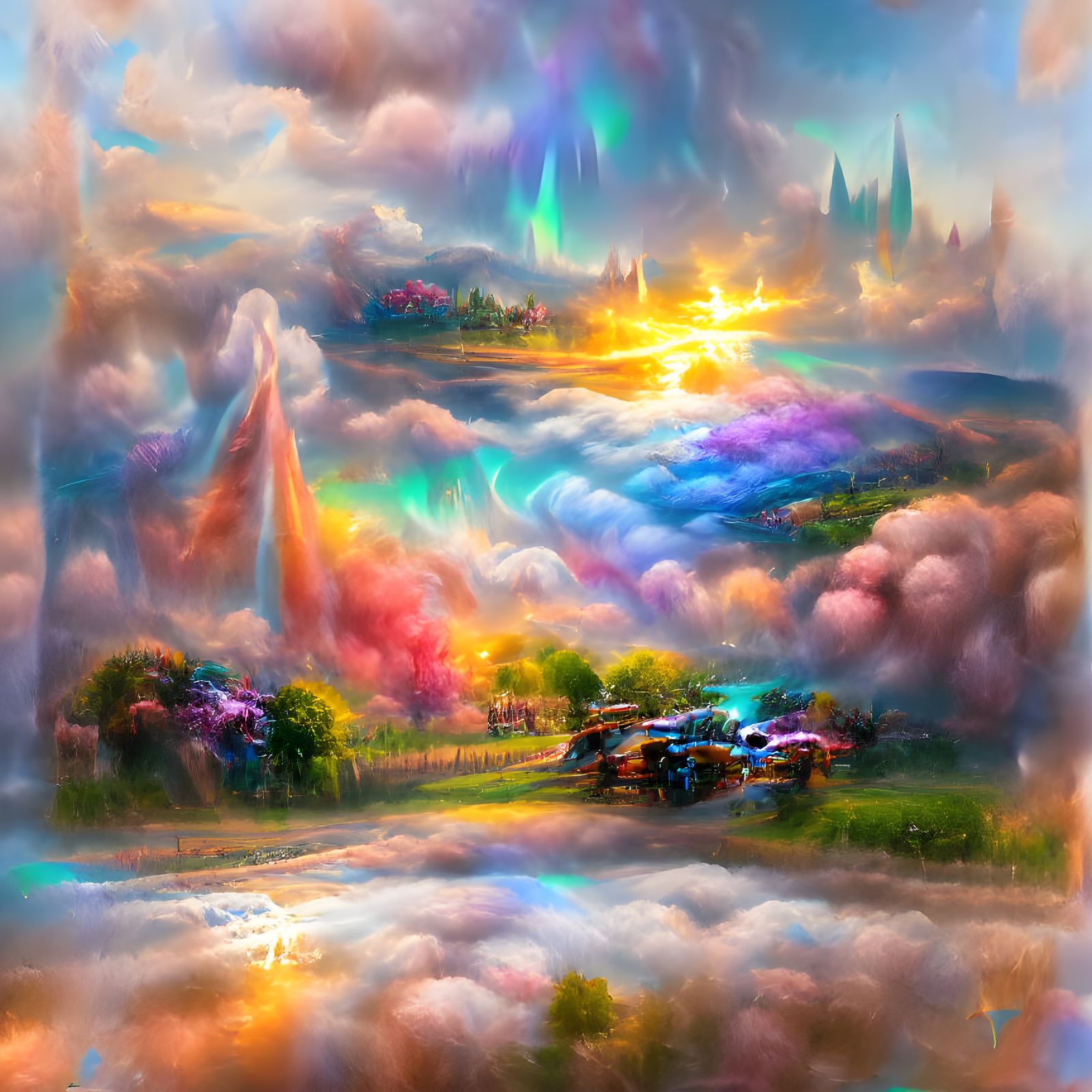 A rainbow of colors on the horizon.