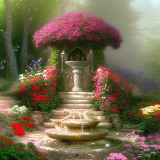 Fantasy Garden Stone Wishing Well in Ethereal Style