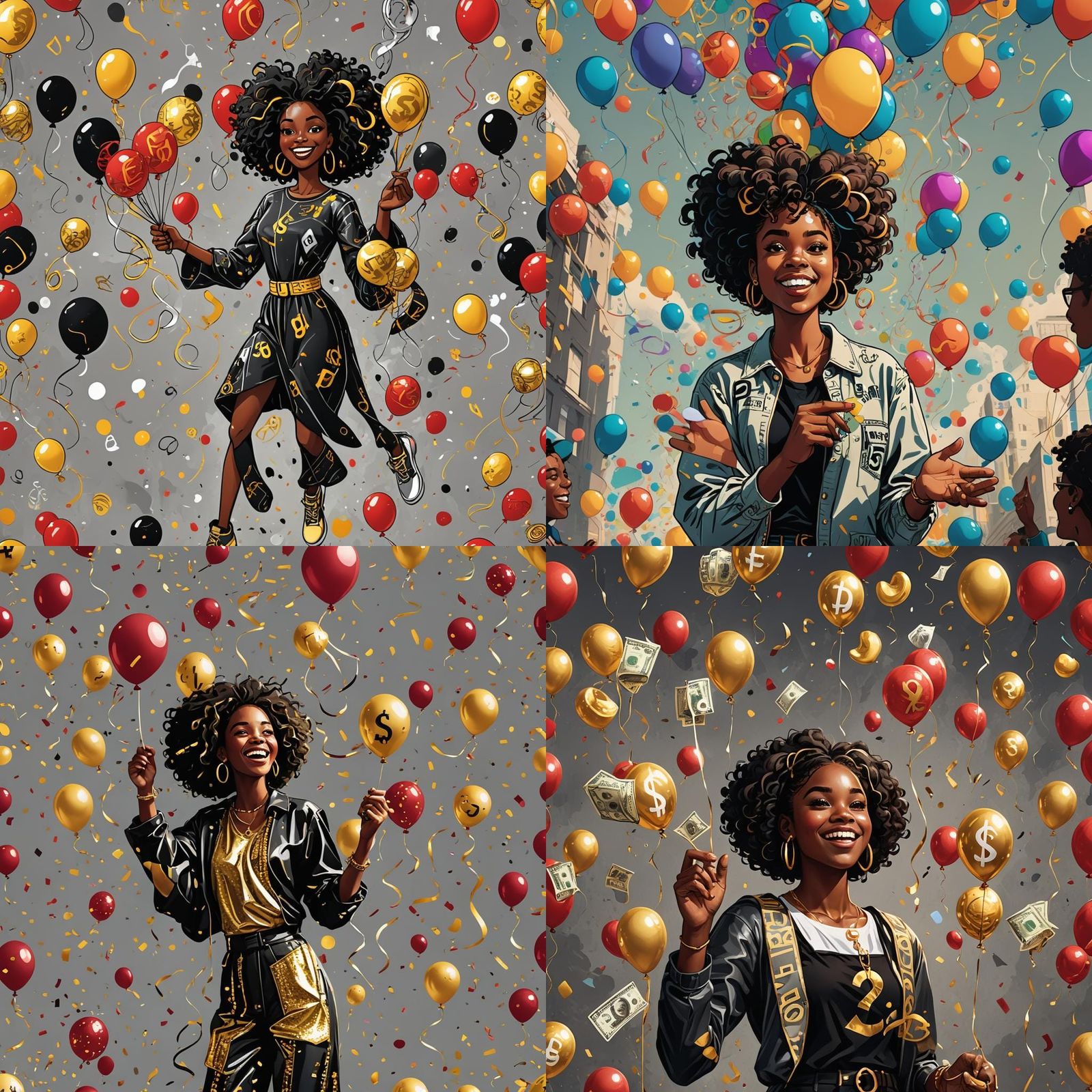 Cartoon Woman with Dollar Balloons in Clipart Style