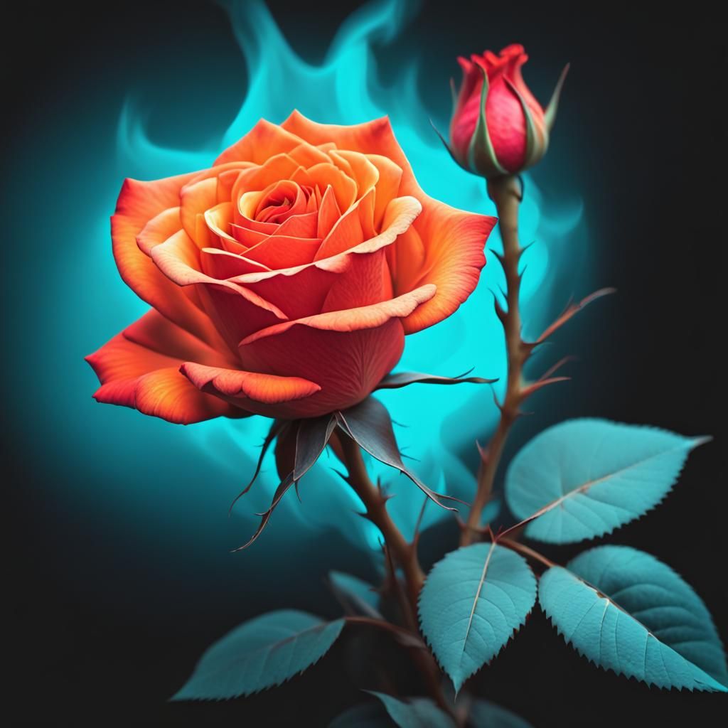Red Rose Ablaze with Neon Fire