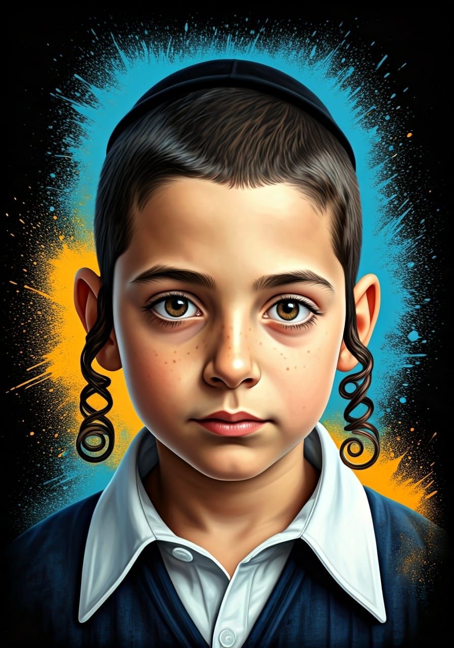 Young Boy with Curls in Graffiti Art Style