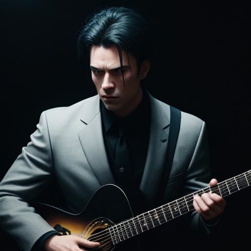 sad guitarist, sadness, dark, realistic, anime, man, epitomy...