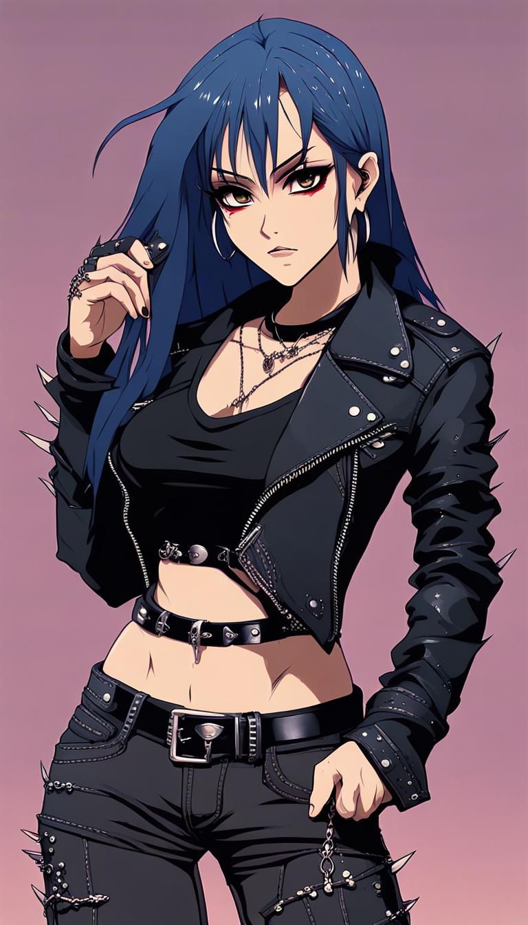Anime Style Goth Girl with Blue Hair