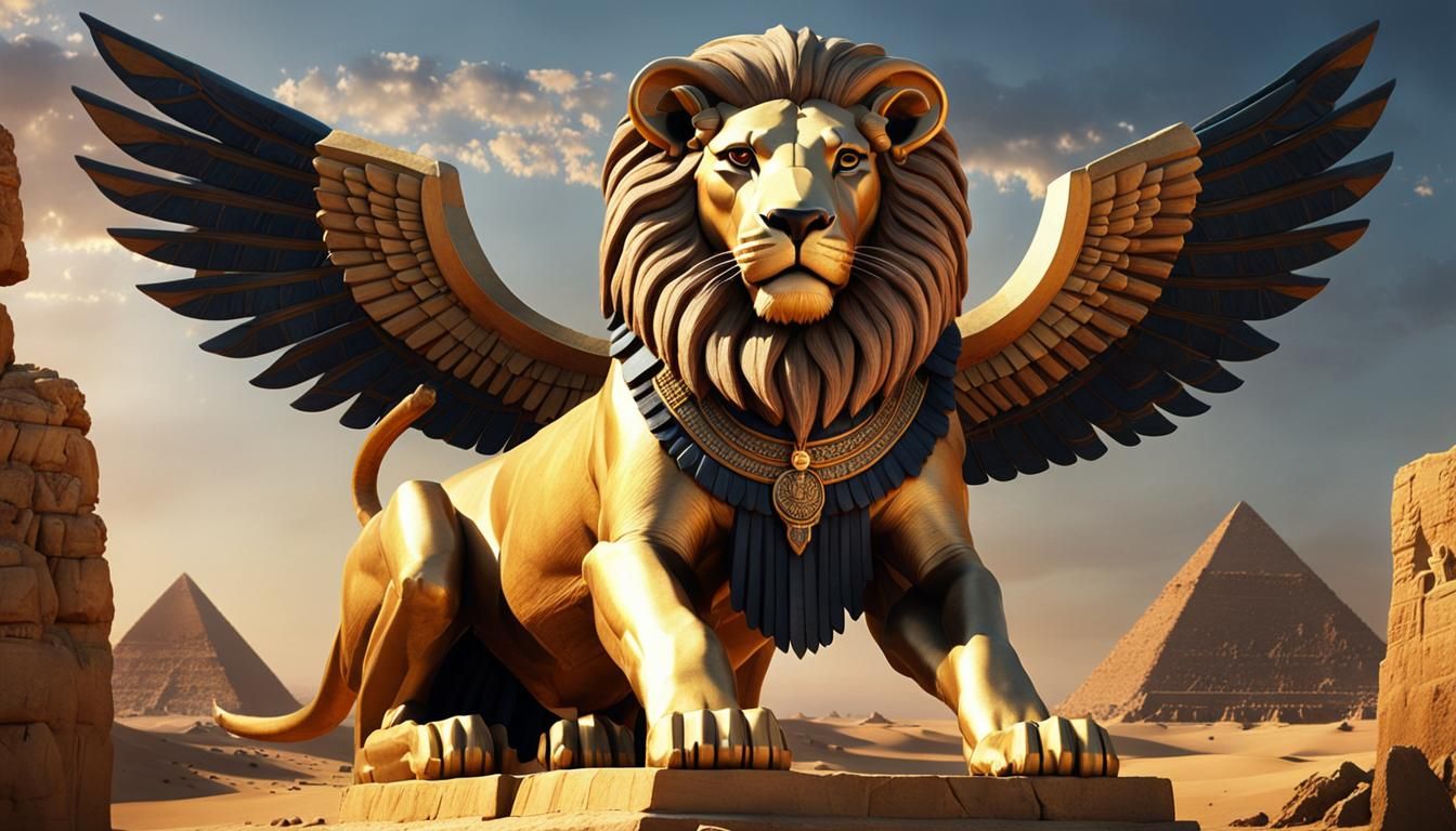 Realistic Criocephalic Sphinx in Ancient Egyptian Desert Lan...
