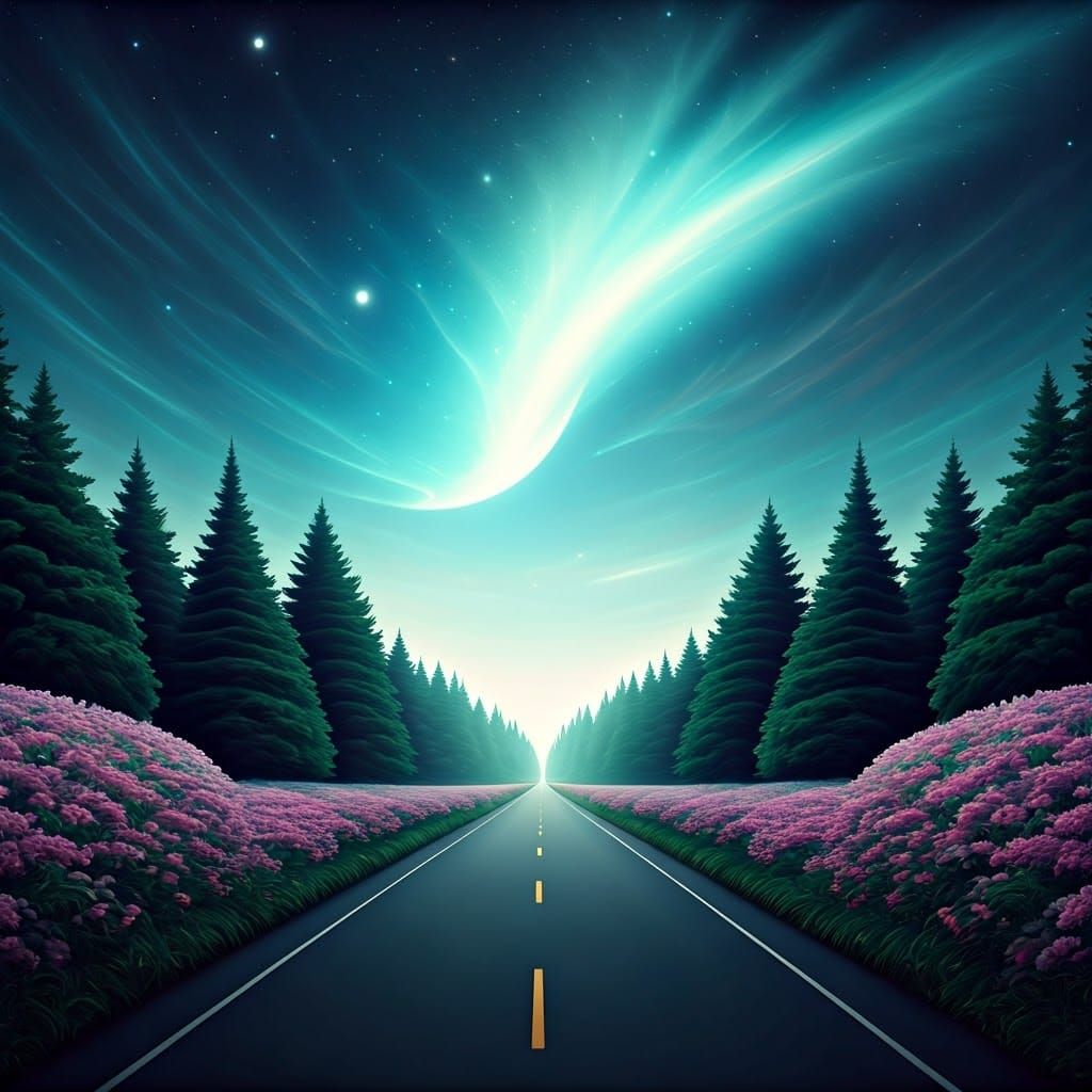 Ethereal Road in Dreamlike Celestial Landscape