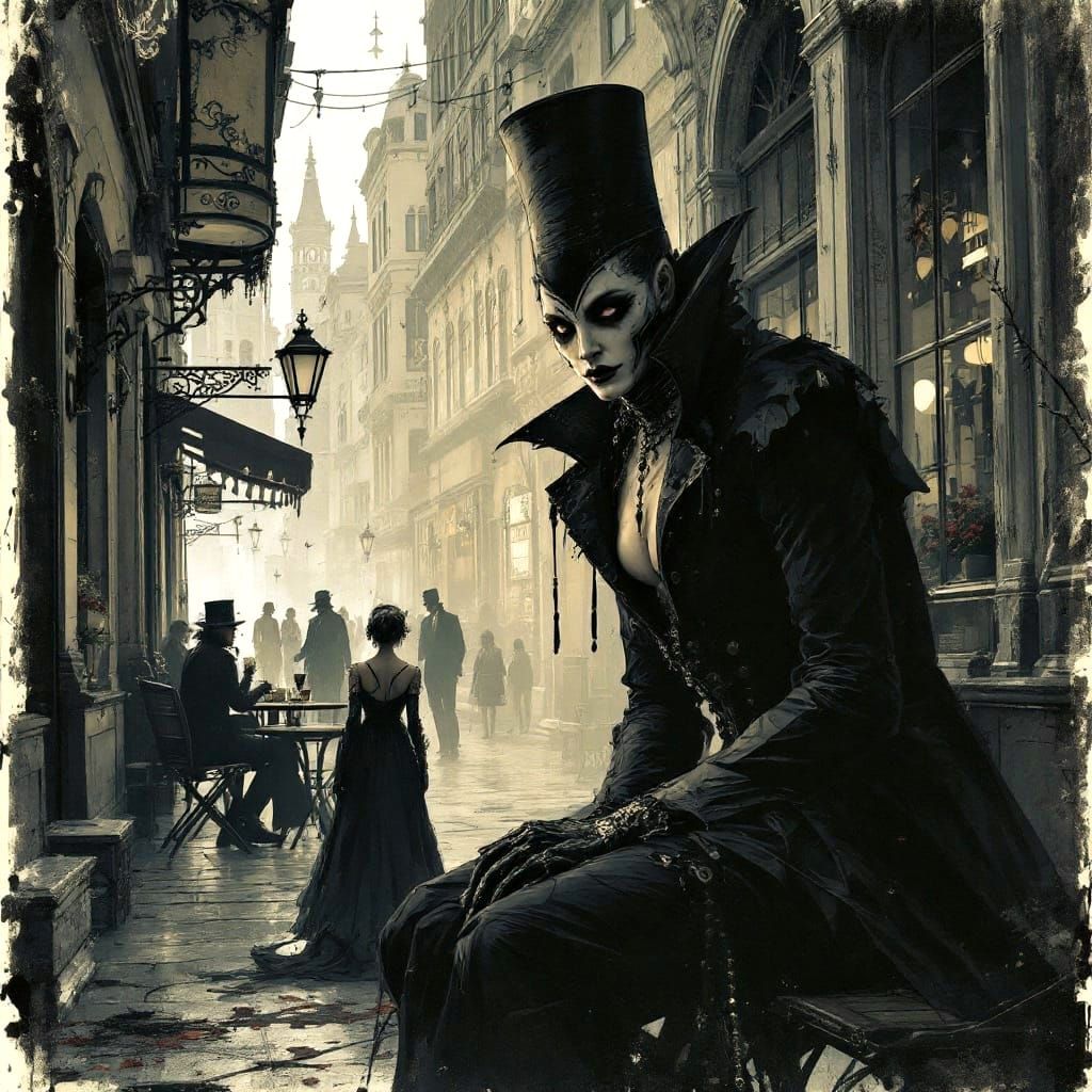 Mysterious Belle Époque Café in Dark Fantasy Realism