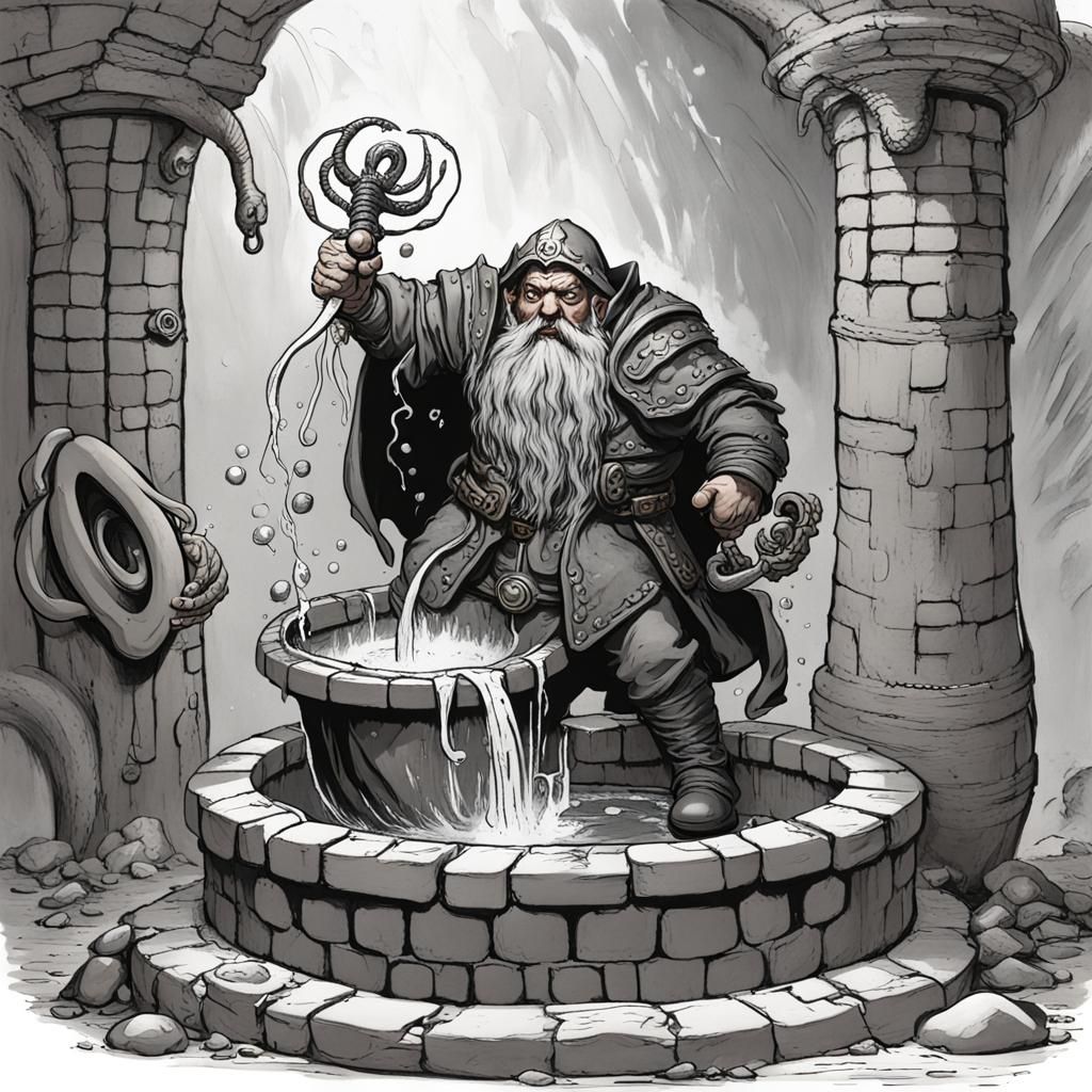 Dwarf Cleric Battles Tentacles at Evil Well
