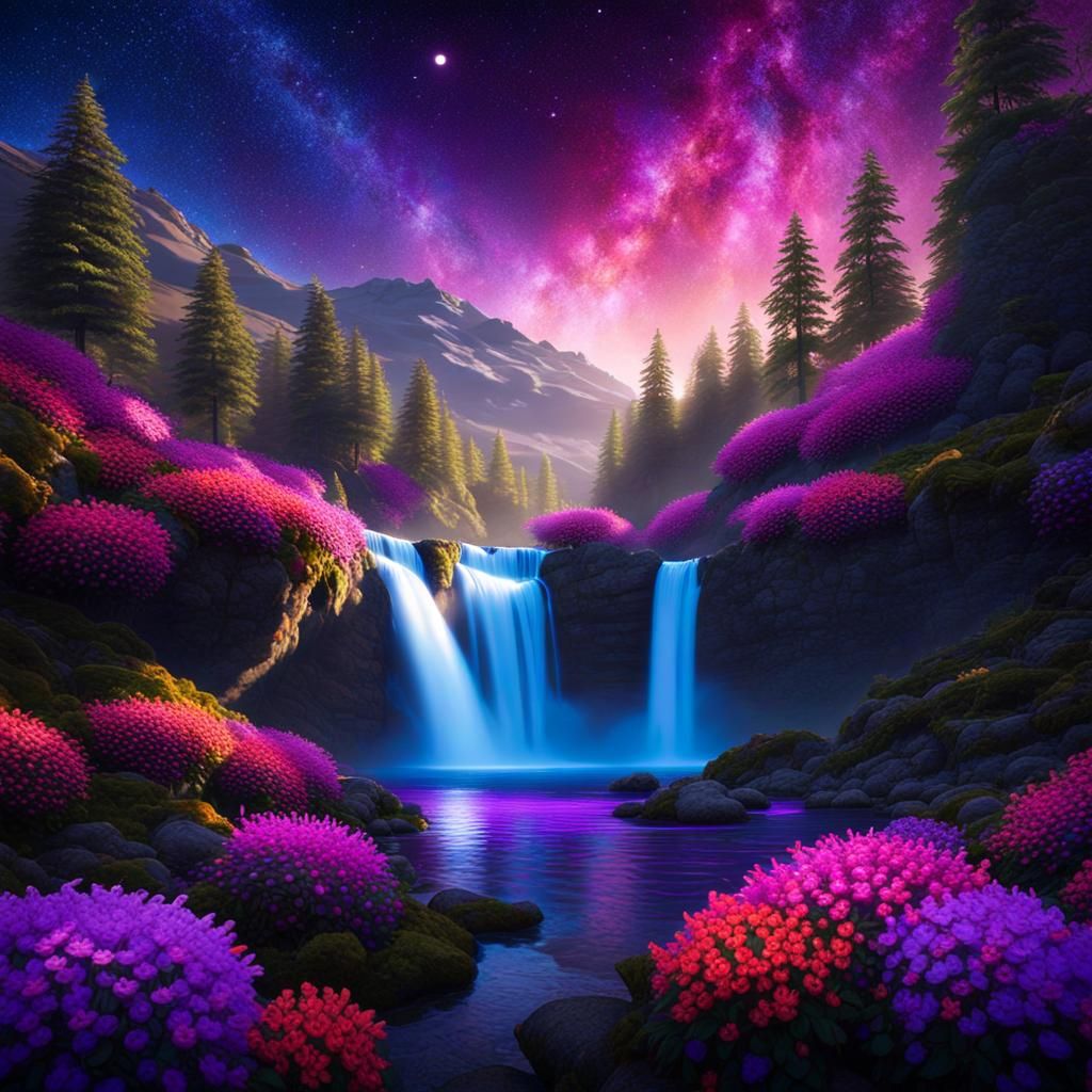 Glowing Landscape with Heart Planets in 3D