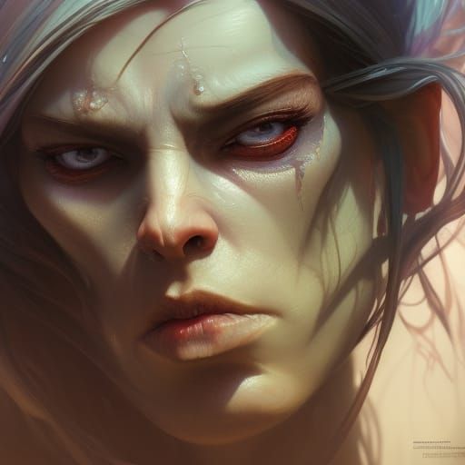 Wicked Female Troll Portrait in Hyperdetailed Style