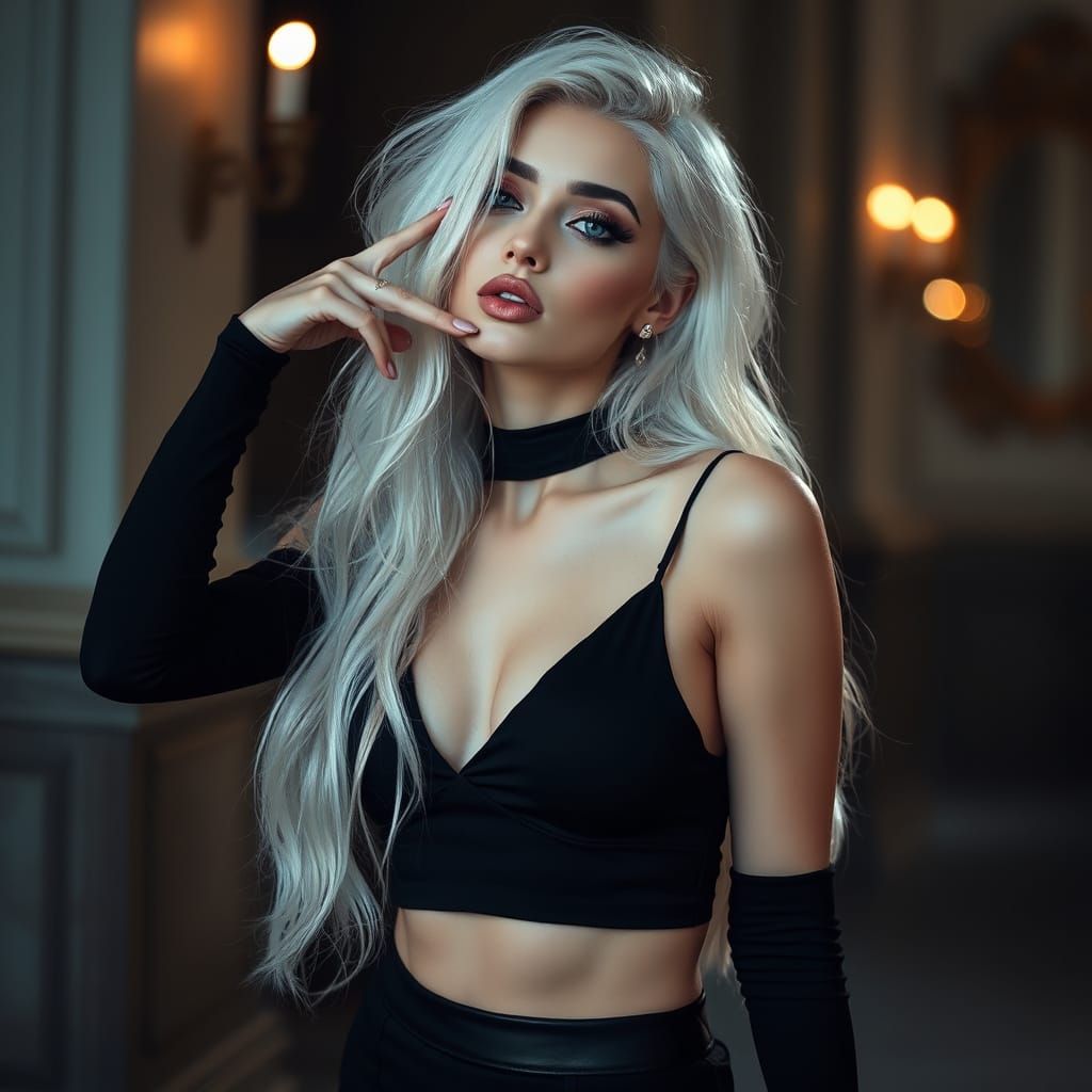 Gothic Thin Beauty in Elegant Black Attire