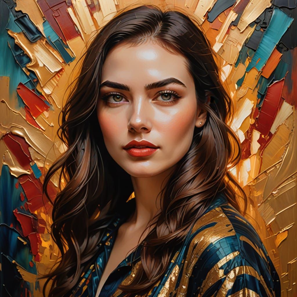 Captivating Portrait of Young Woman in Oil Painting Style