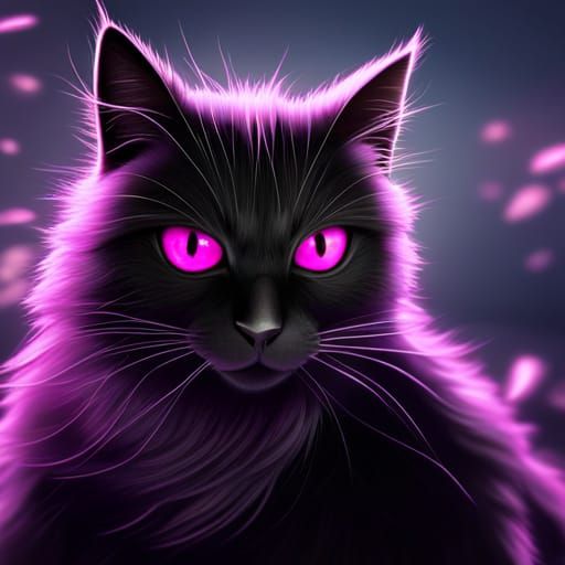 Anime Black Cat with Purple Eyes and Lightning