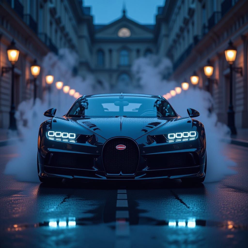 Bugatti Chiron: Smoked Body, Blue Headlights, Cinematic Styl...