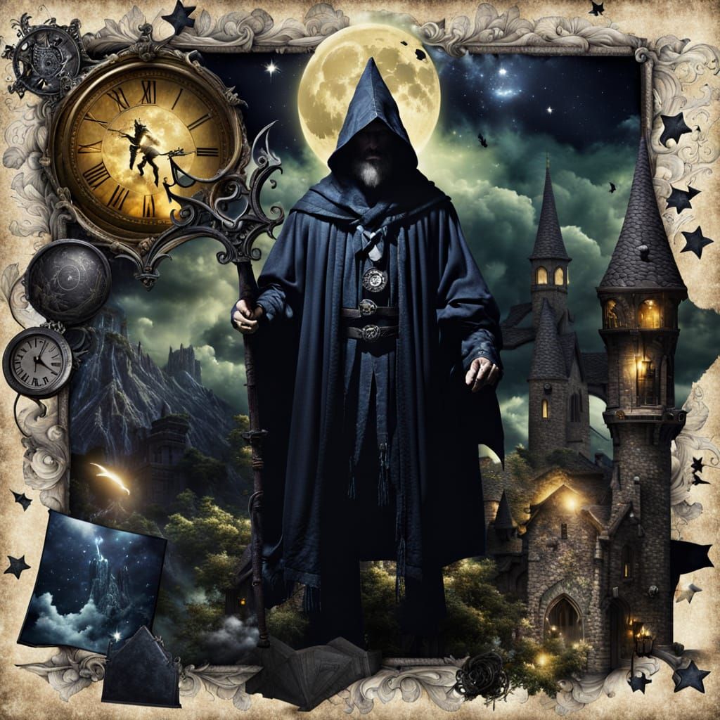 Dark Fantasy Wizard Midnight Collage