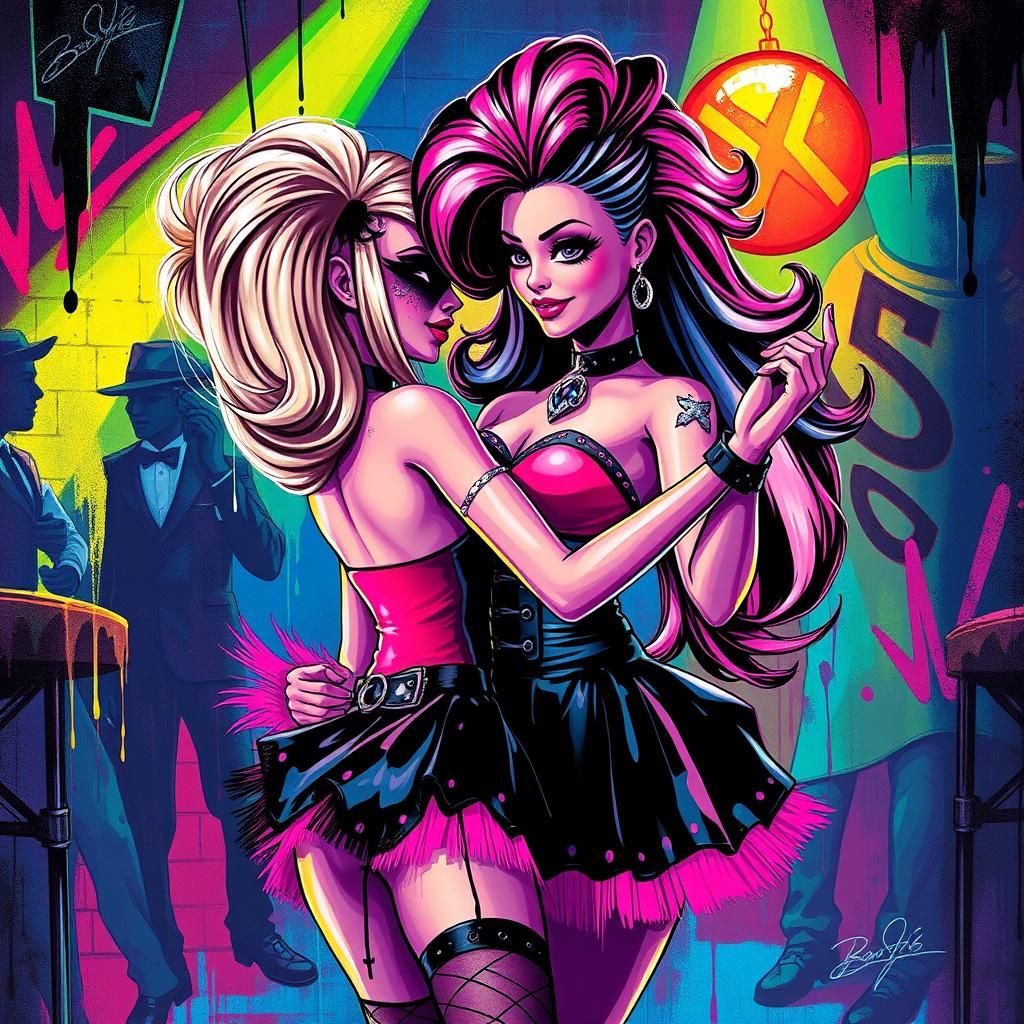 Barbie Dancing in Club in Gothic Graffiti Style