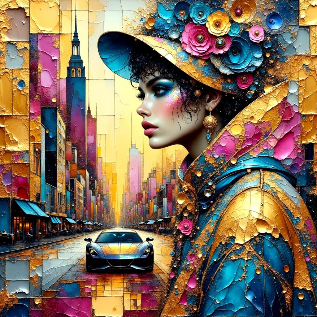 Abstract New York State of Mind in Impasto Style