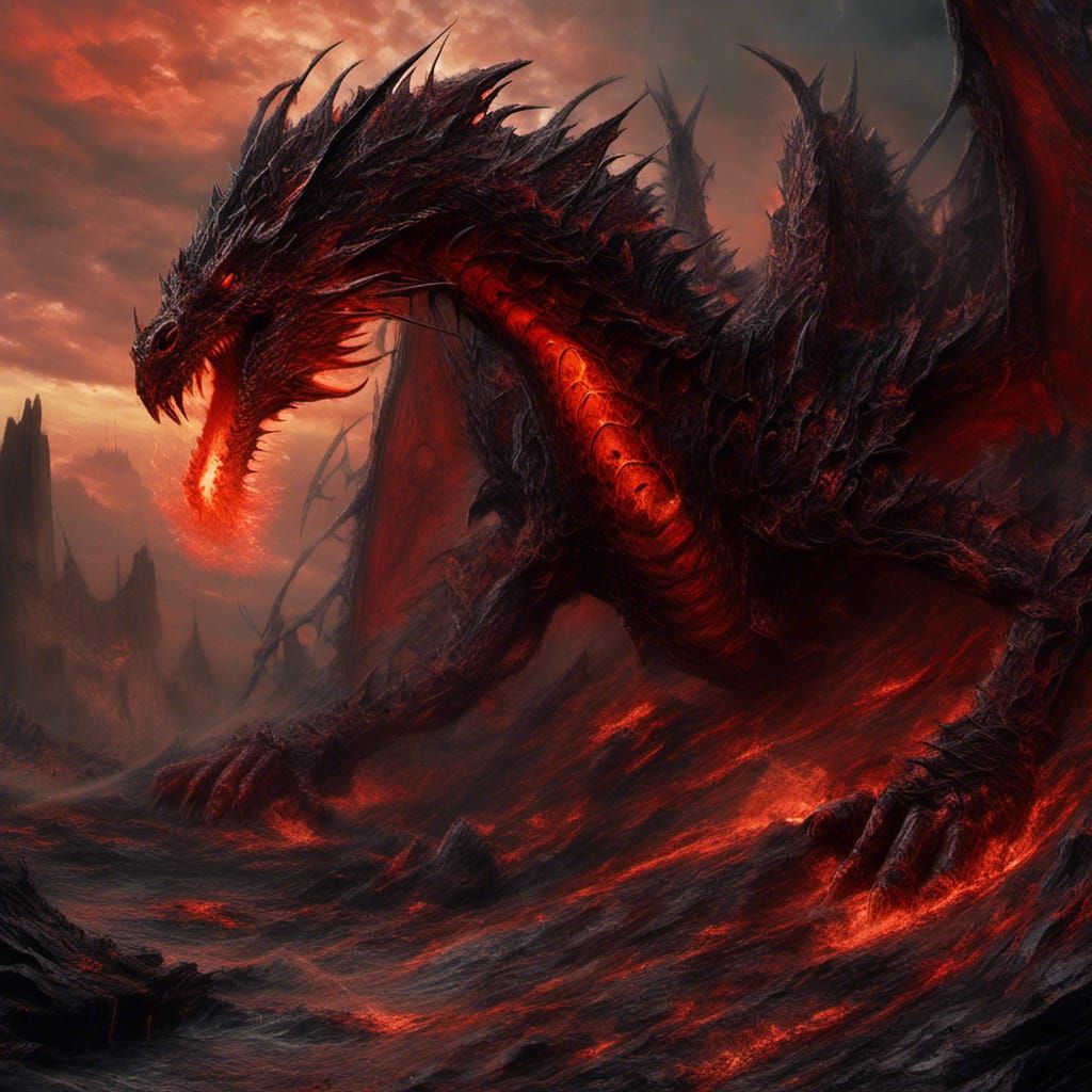 Epic Demonic Black Lava Dragon in Dark Art