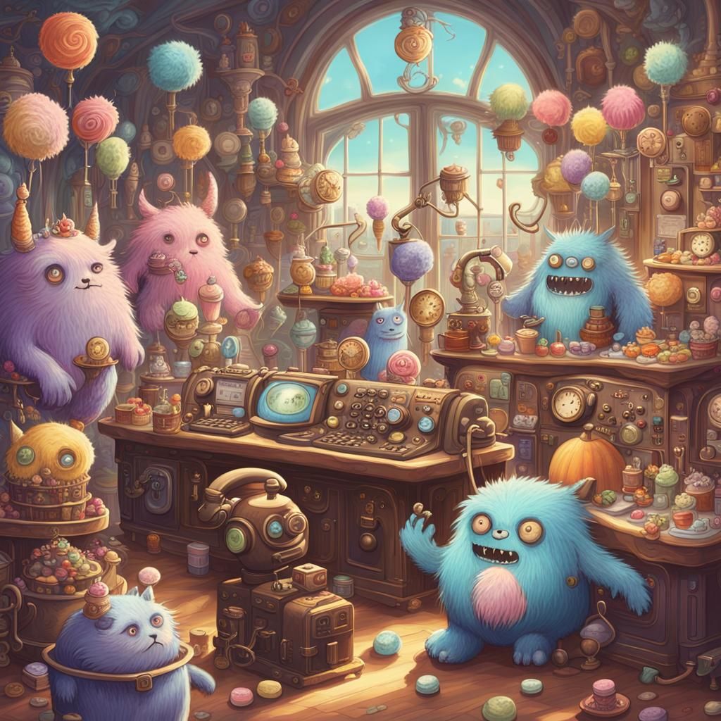 Steampunk Monster Call Center in Ghibli Style