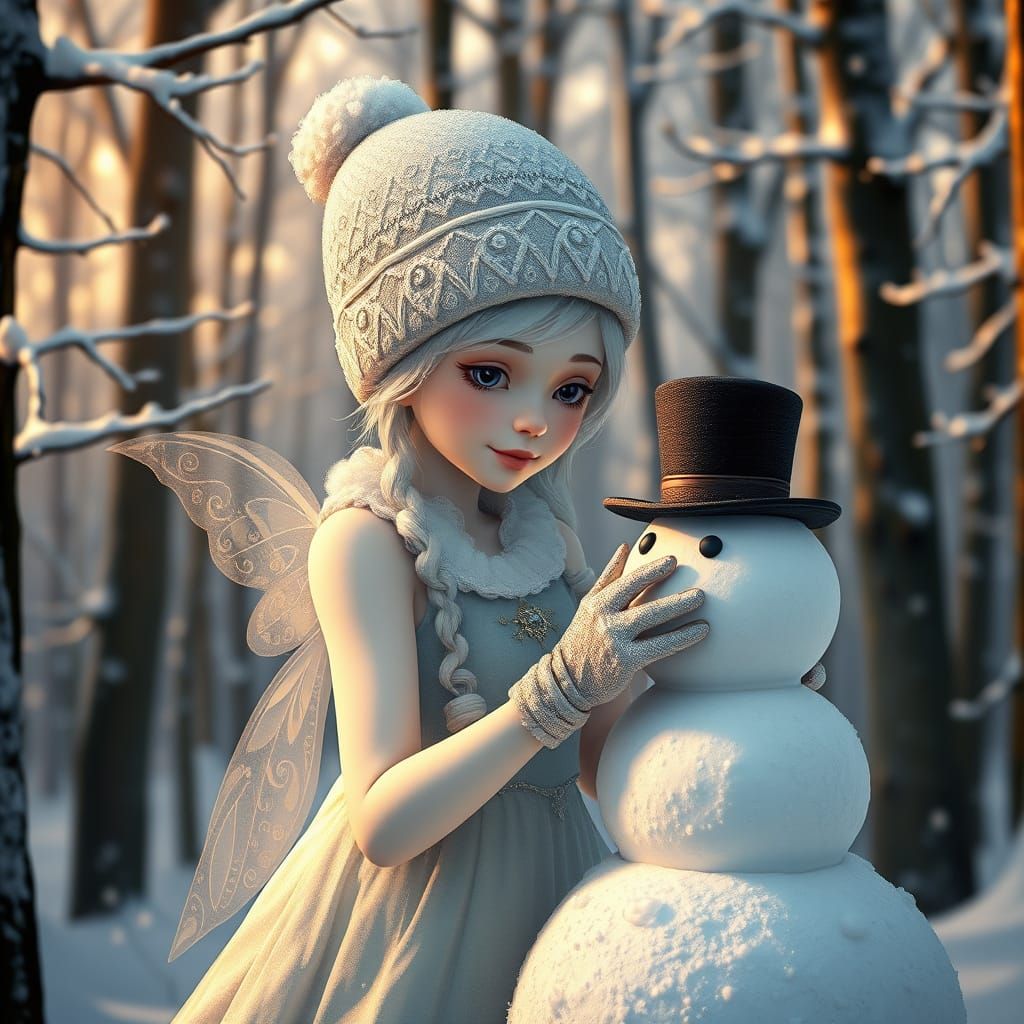 Enchanting Snowy Fairy Builds Majestic Snowman in Whimsical ...