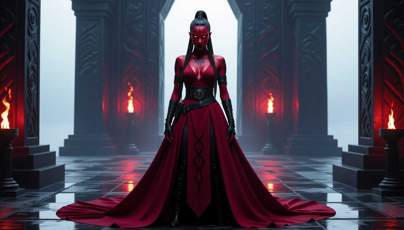Crimson Sith Acolyte in Dark Gothic Style