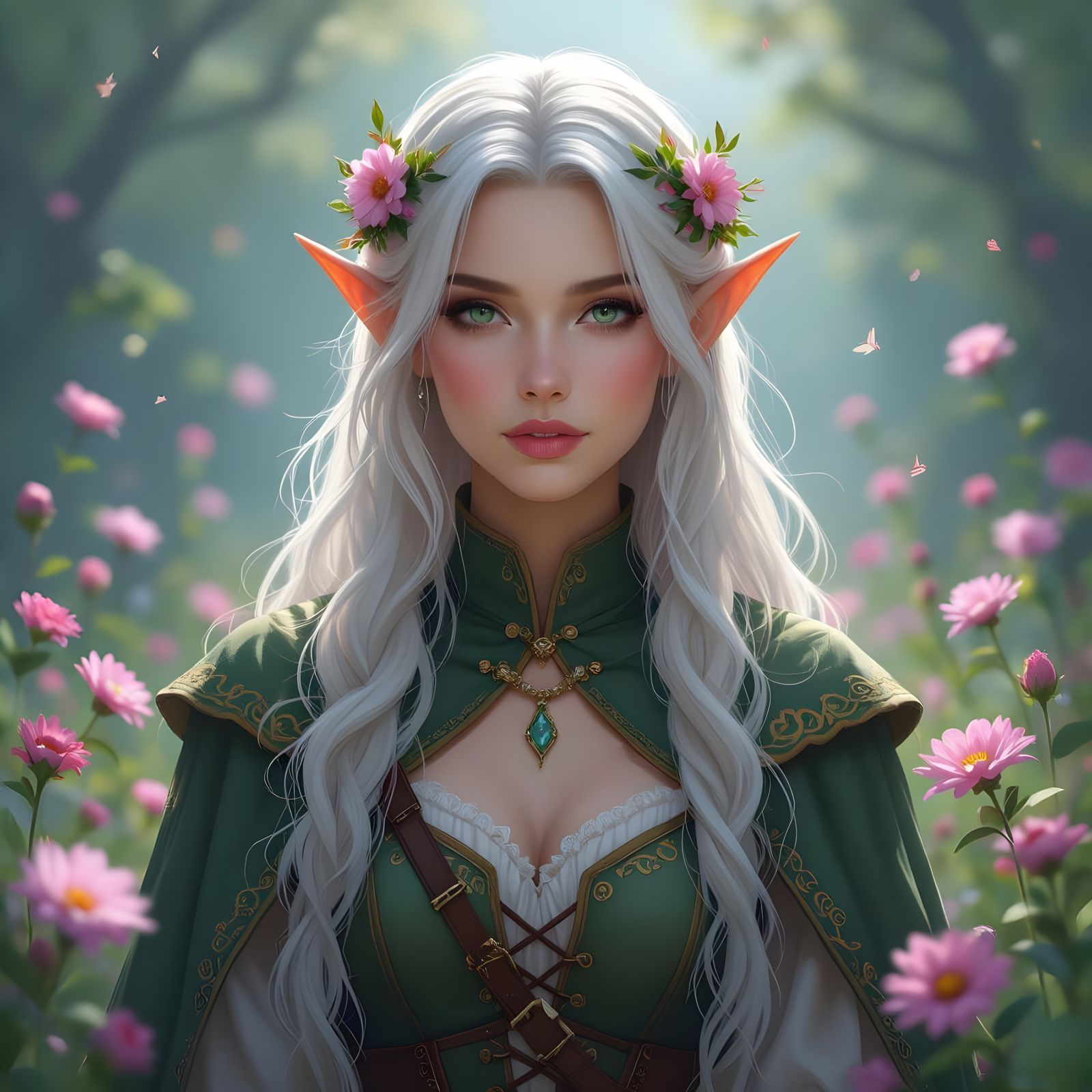 Ethereal Elf Huntress in Moonlit Forest