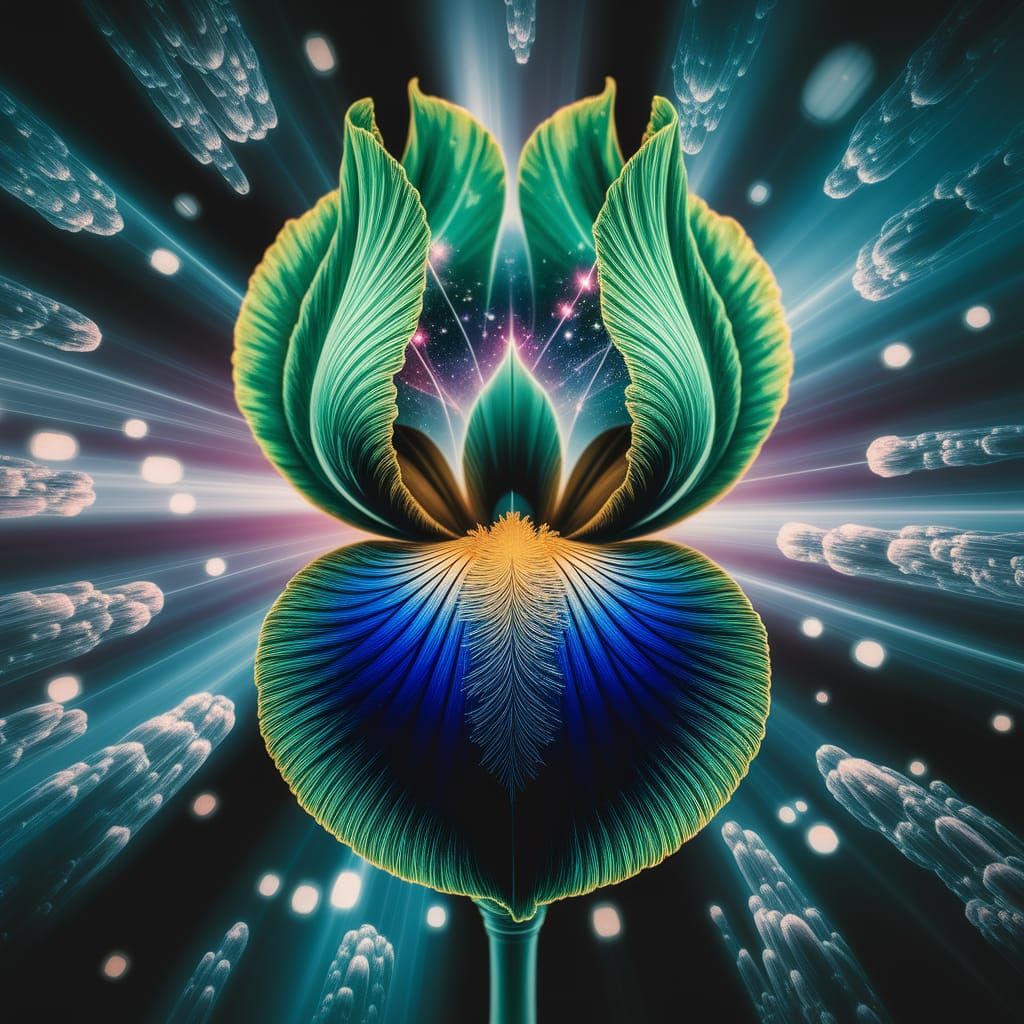 Surreal Green Iris Blooms in Cosmic Beauty