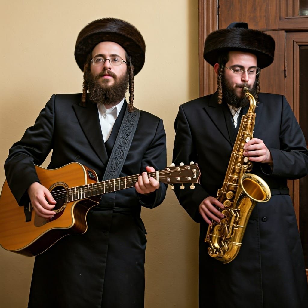 Hasidic Jews Playing Guitar and Saxophone