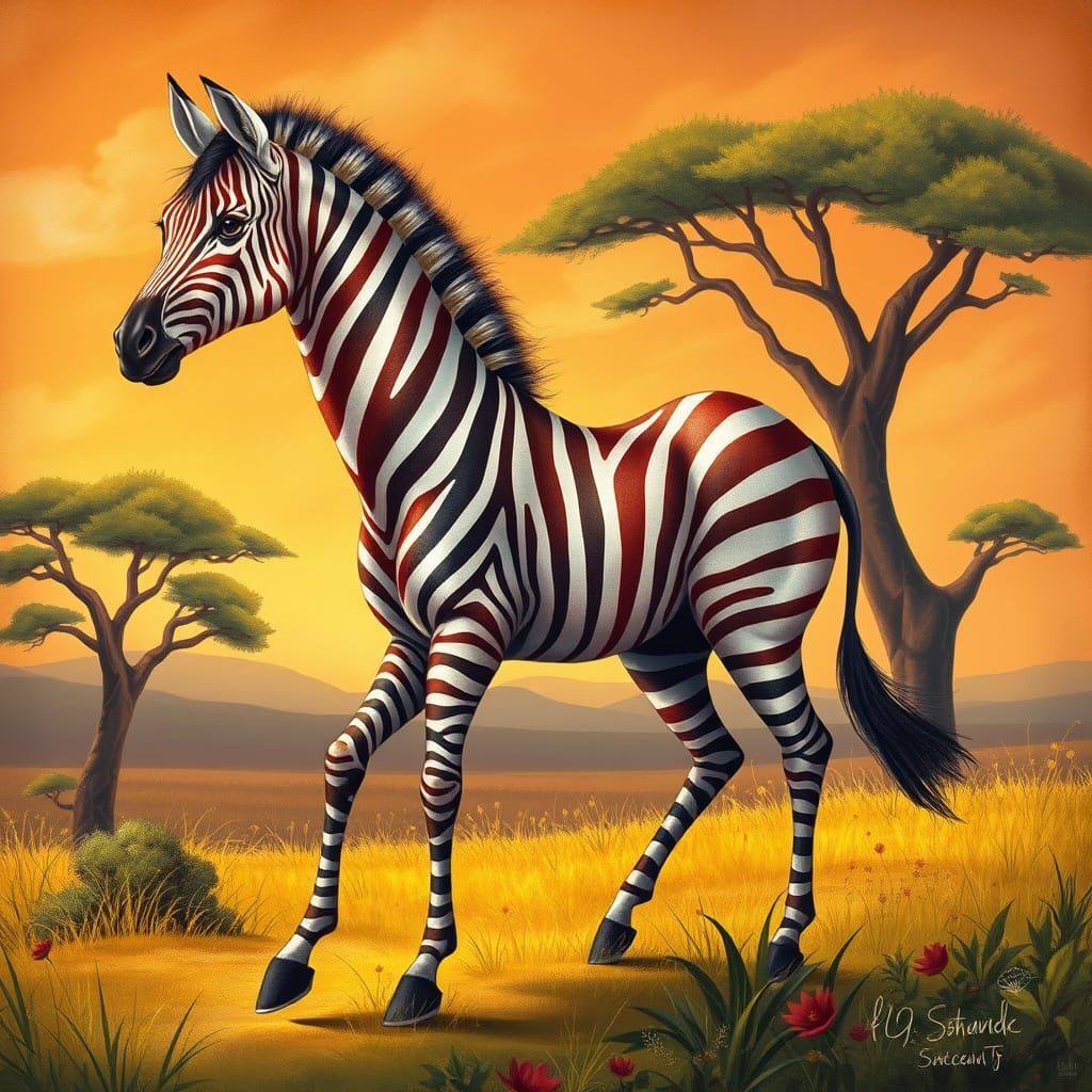 Majestic Savannah Hybrid with Zebra Stripes and Giraffe Neck...