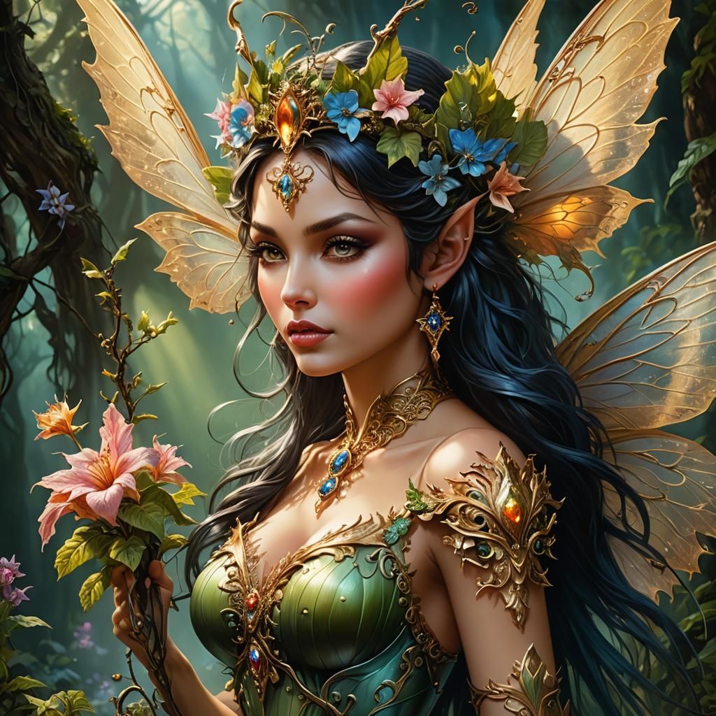 Hyperrealistic Fairy Woman in Fantasy Style