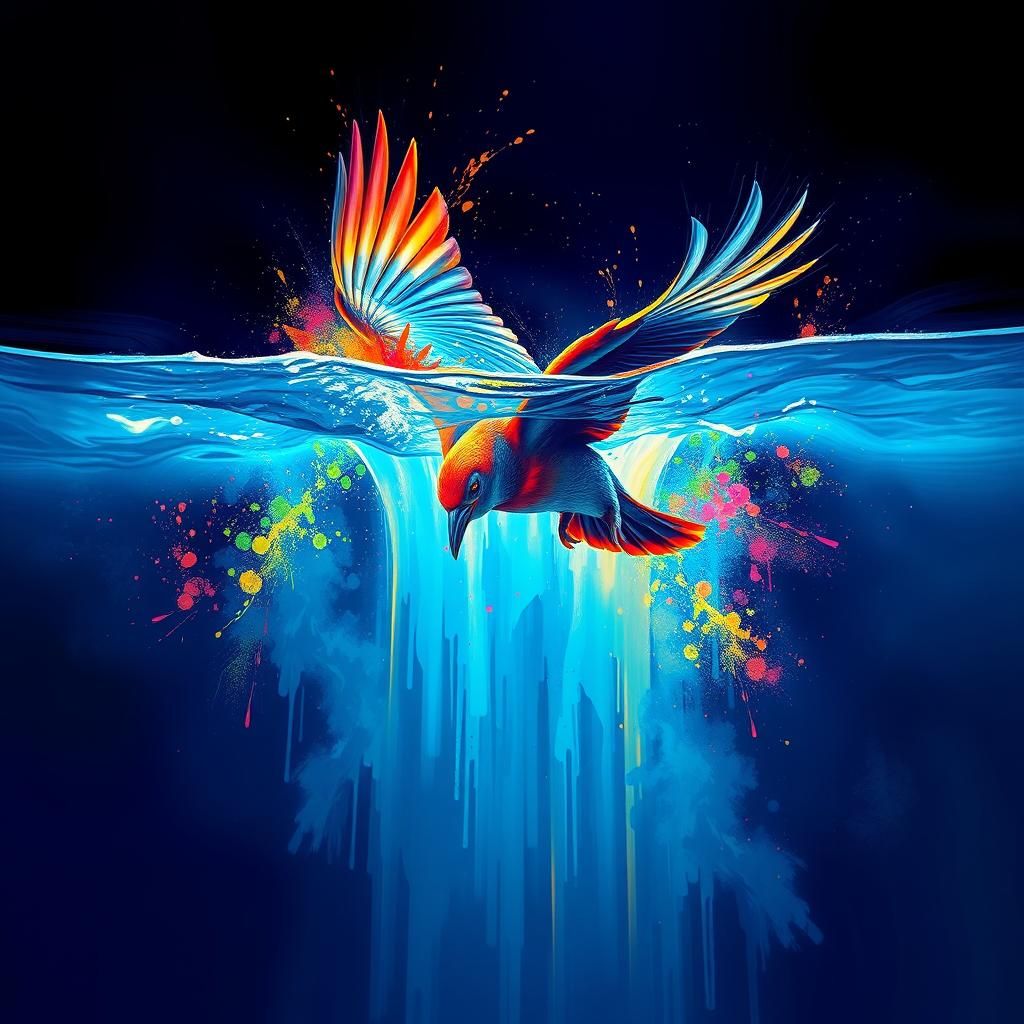 Diving Bird in Vivid Splash Art Style