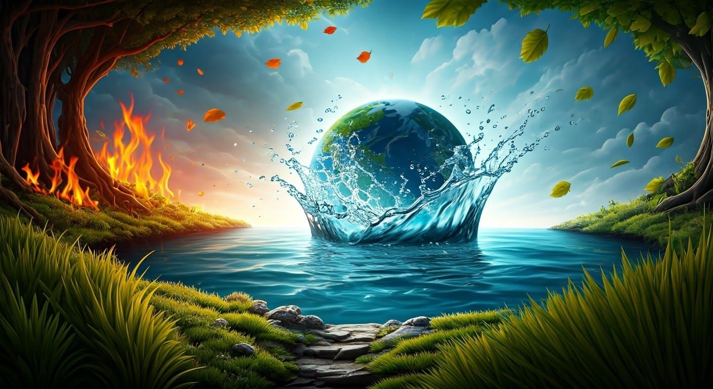 Dynamic Collage of the Four Elements in Dreamworld Style