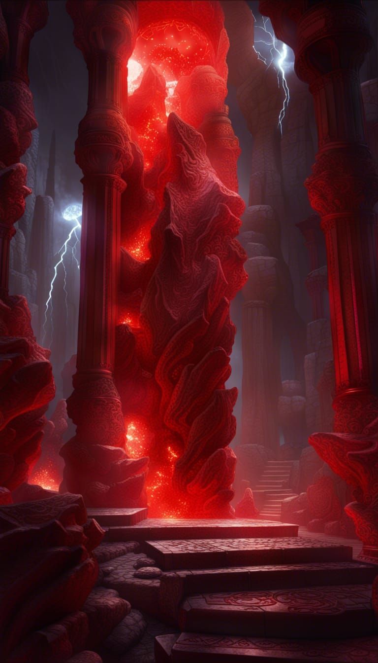 Final fantasy, dark geode crystal on pillar, blood red inner...