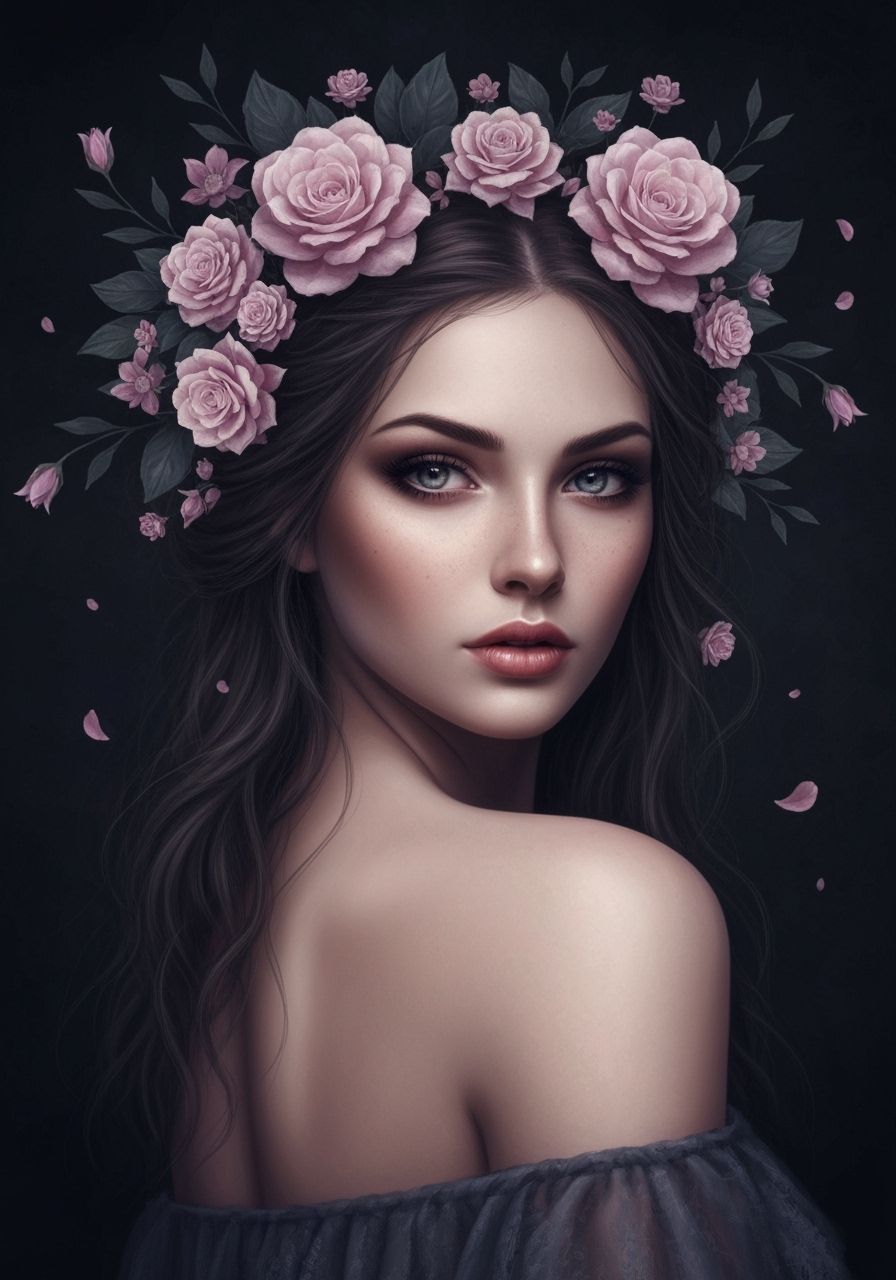 Gothic Fantasy Portrait Of Woman With Floral Hair