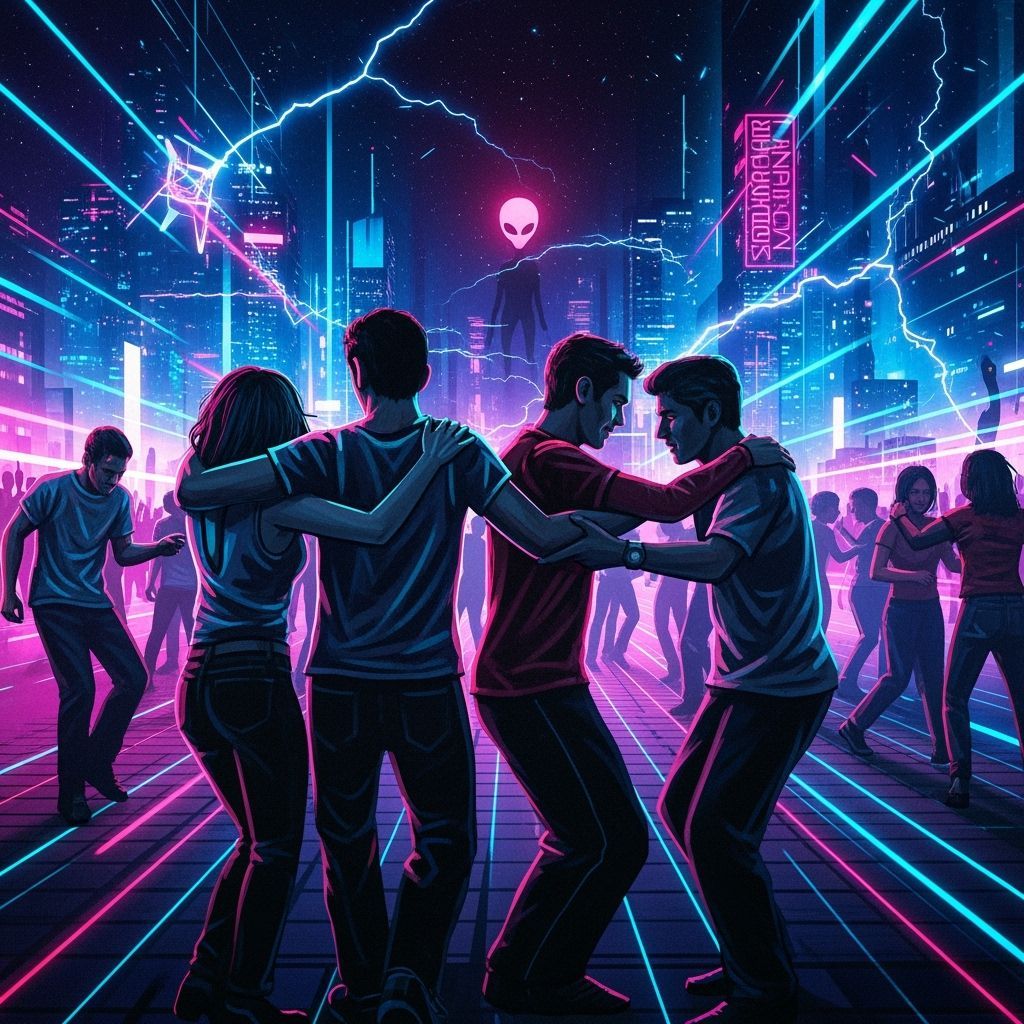 Ecstatic Dancers in Pulsating Sci-Fi City