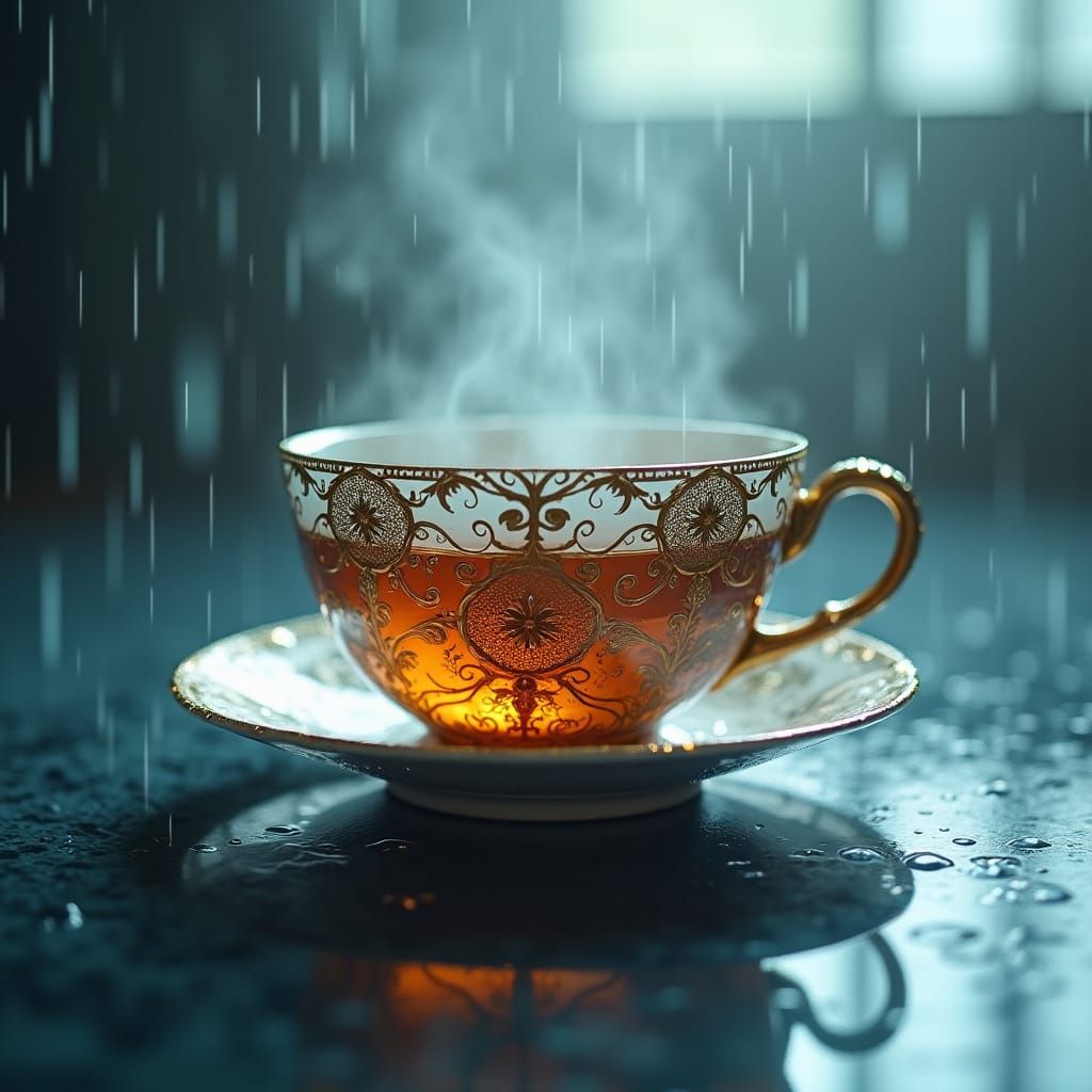 Raindrop Teacup in Dreamlike Surrealism
