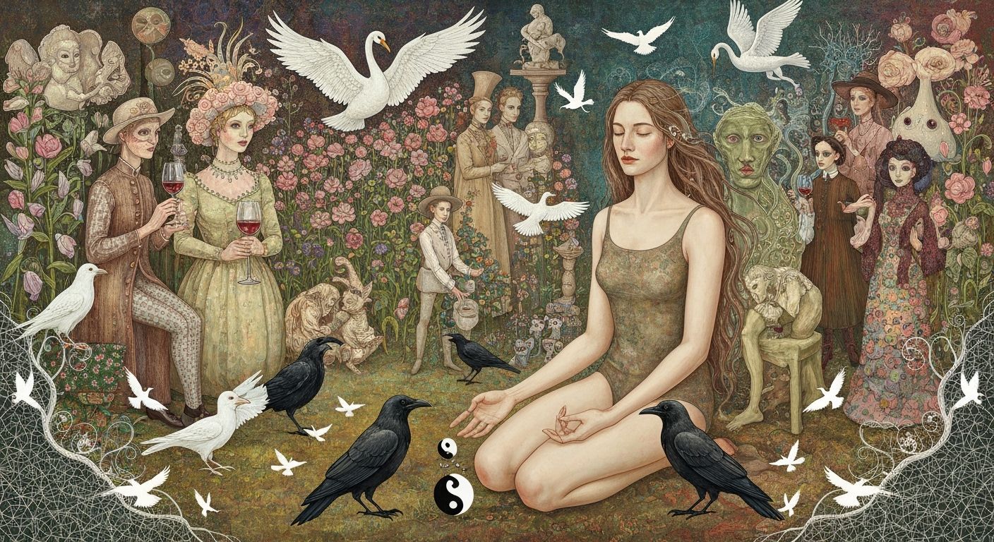 Surreal Woman with Mythical Creatures in Bio-Art Style
