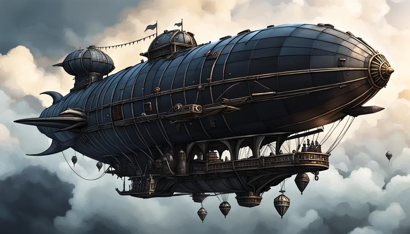 Dark Fantasy Airship Soaring in the Sky