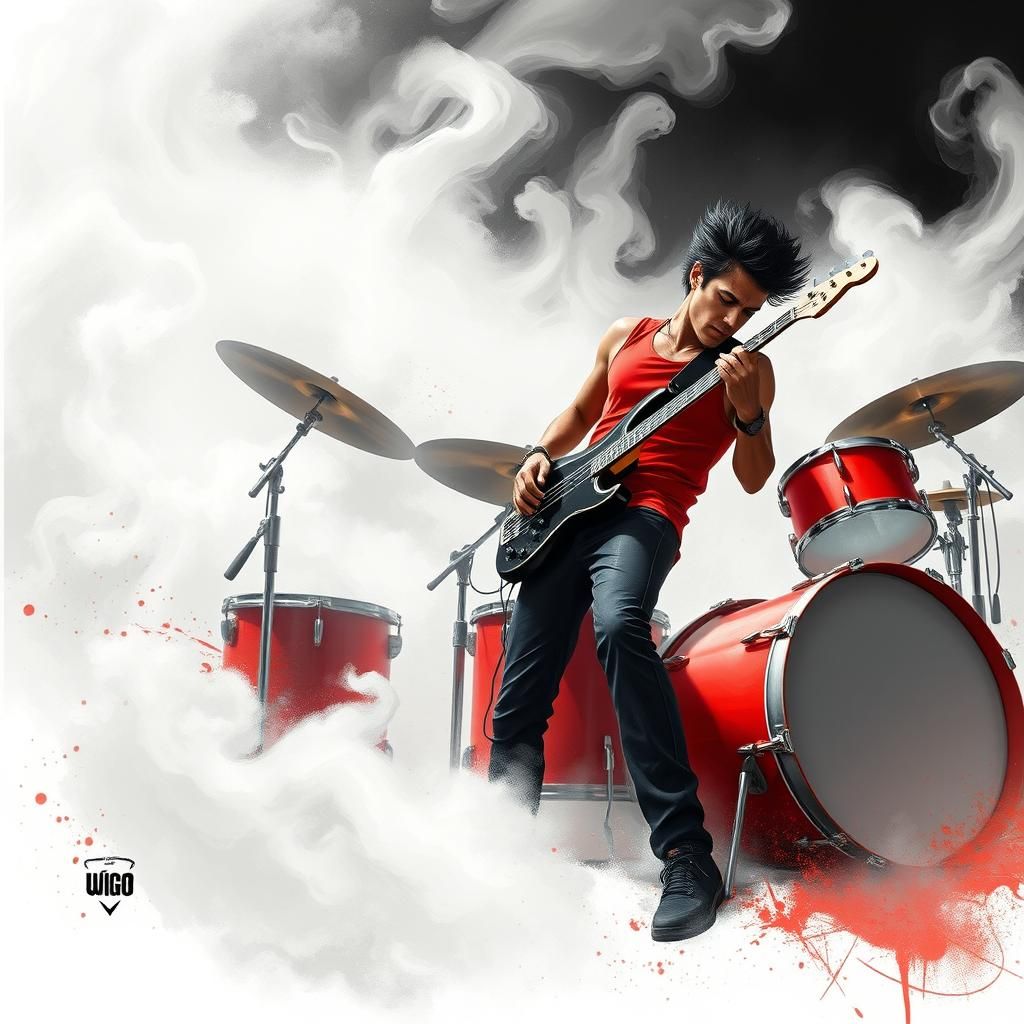 Dynamic Musician in Abstract, Expressive Rock Performance