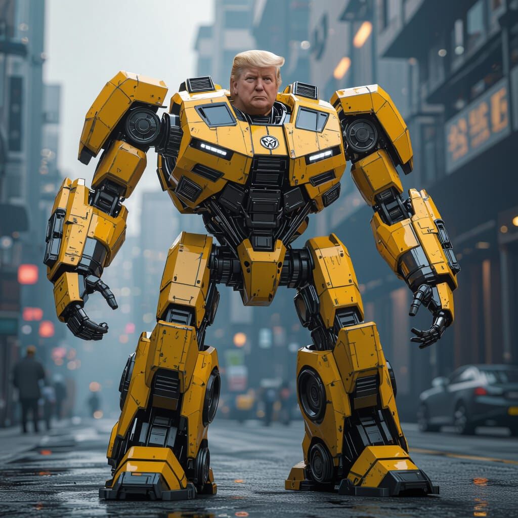 Donald Trump as Bumble Bee the transformer, from the movie s...