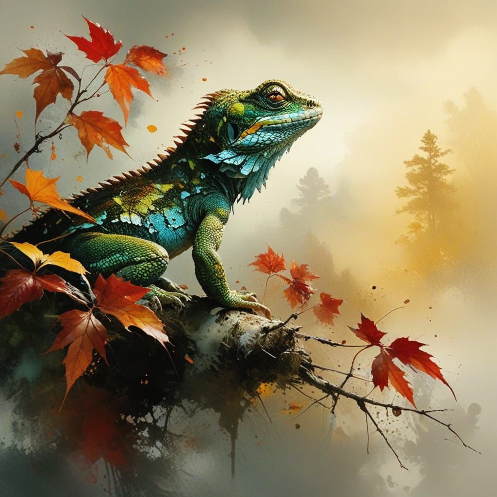 Lizard Masterpiece in Vibrant Autumn Colors