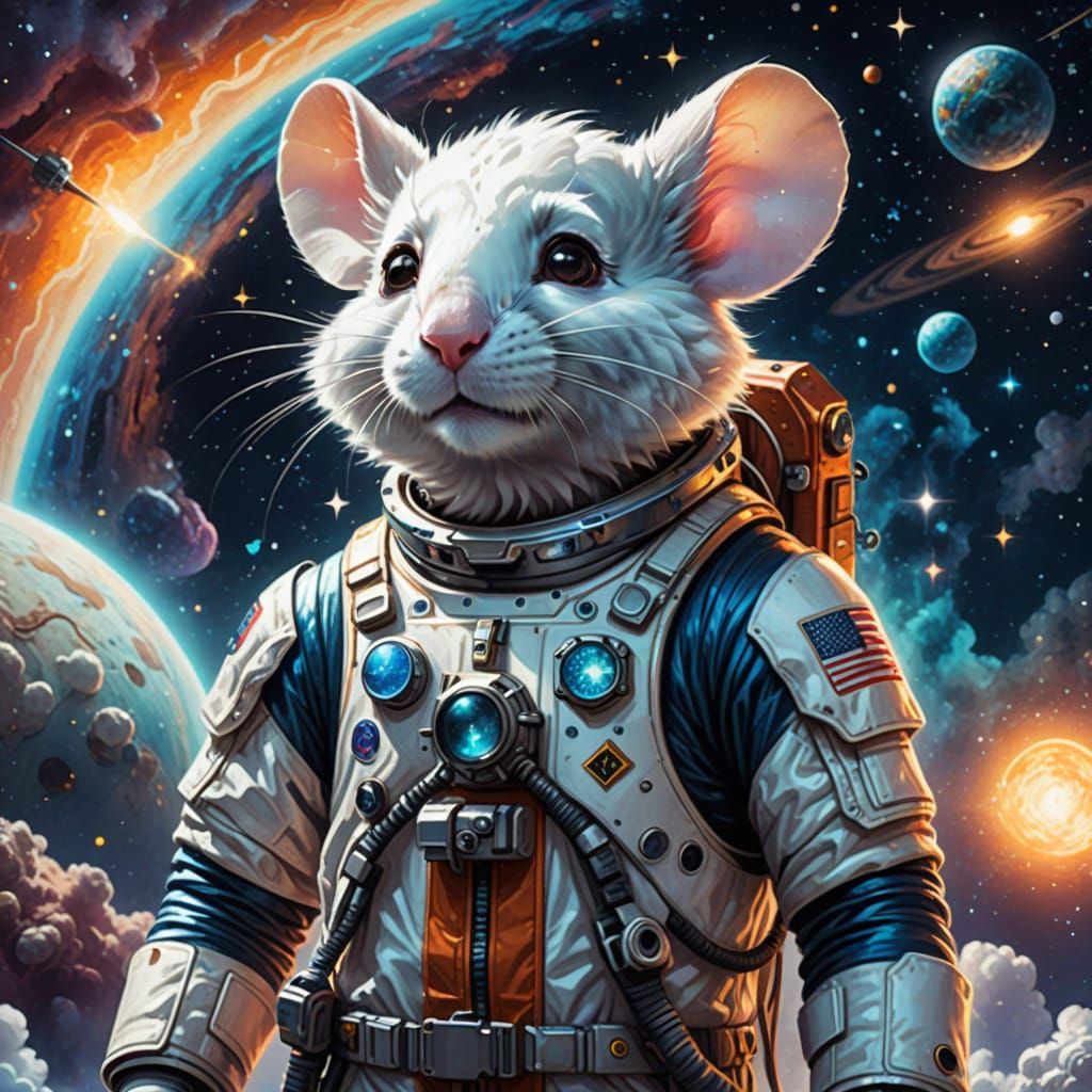 Cosmic Mouse Astronaut in Vibrant Starscape