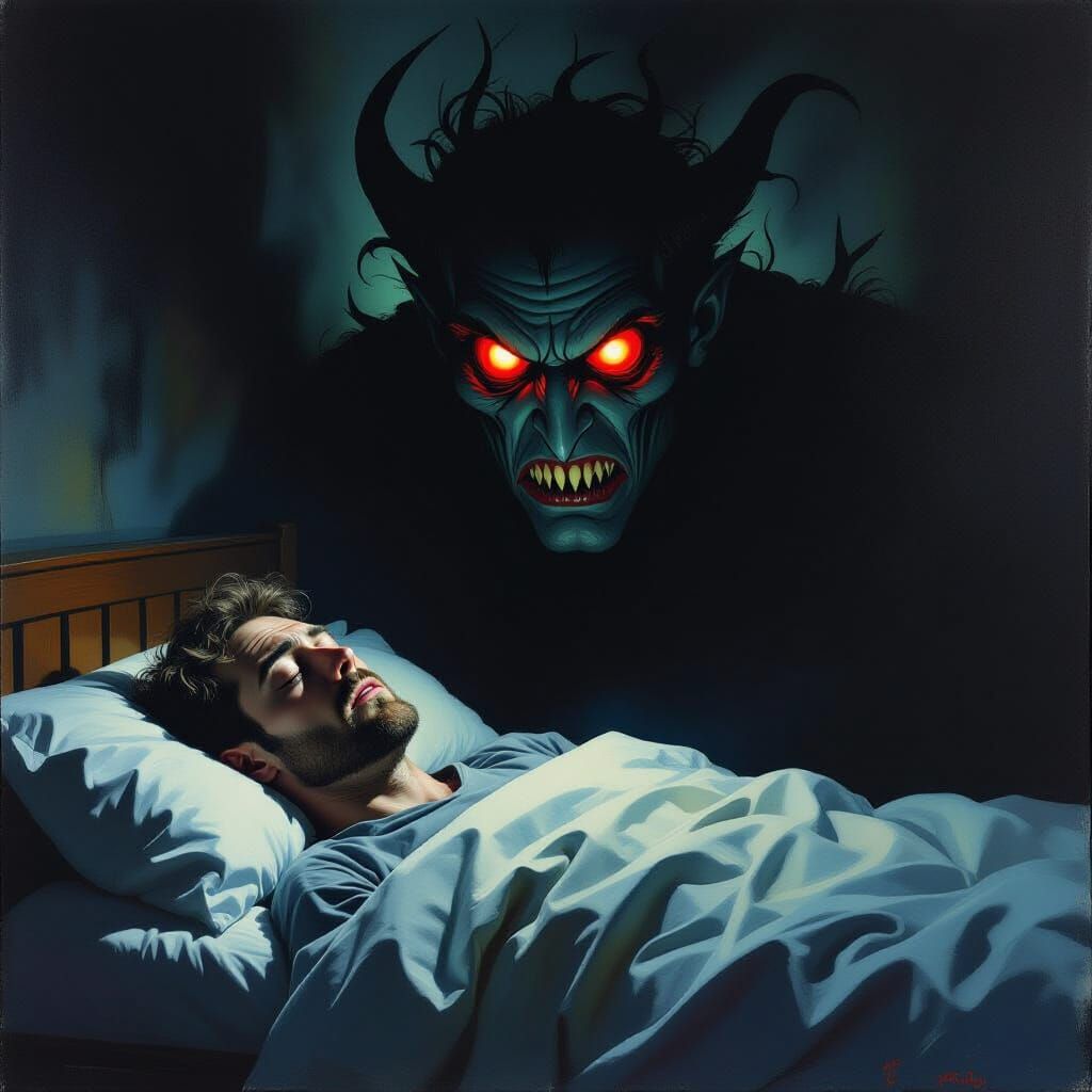 Nightmare of a Looming Boss in Surreal Dreamscape