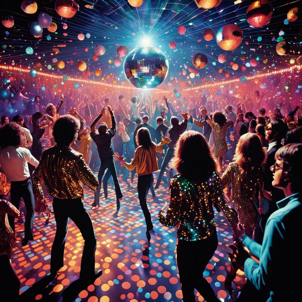 Glamorous Disco Party Scene in Neon Lights