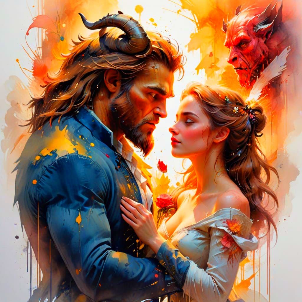 Beauty and the Beast Cinematic Oil Painting