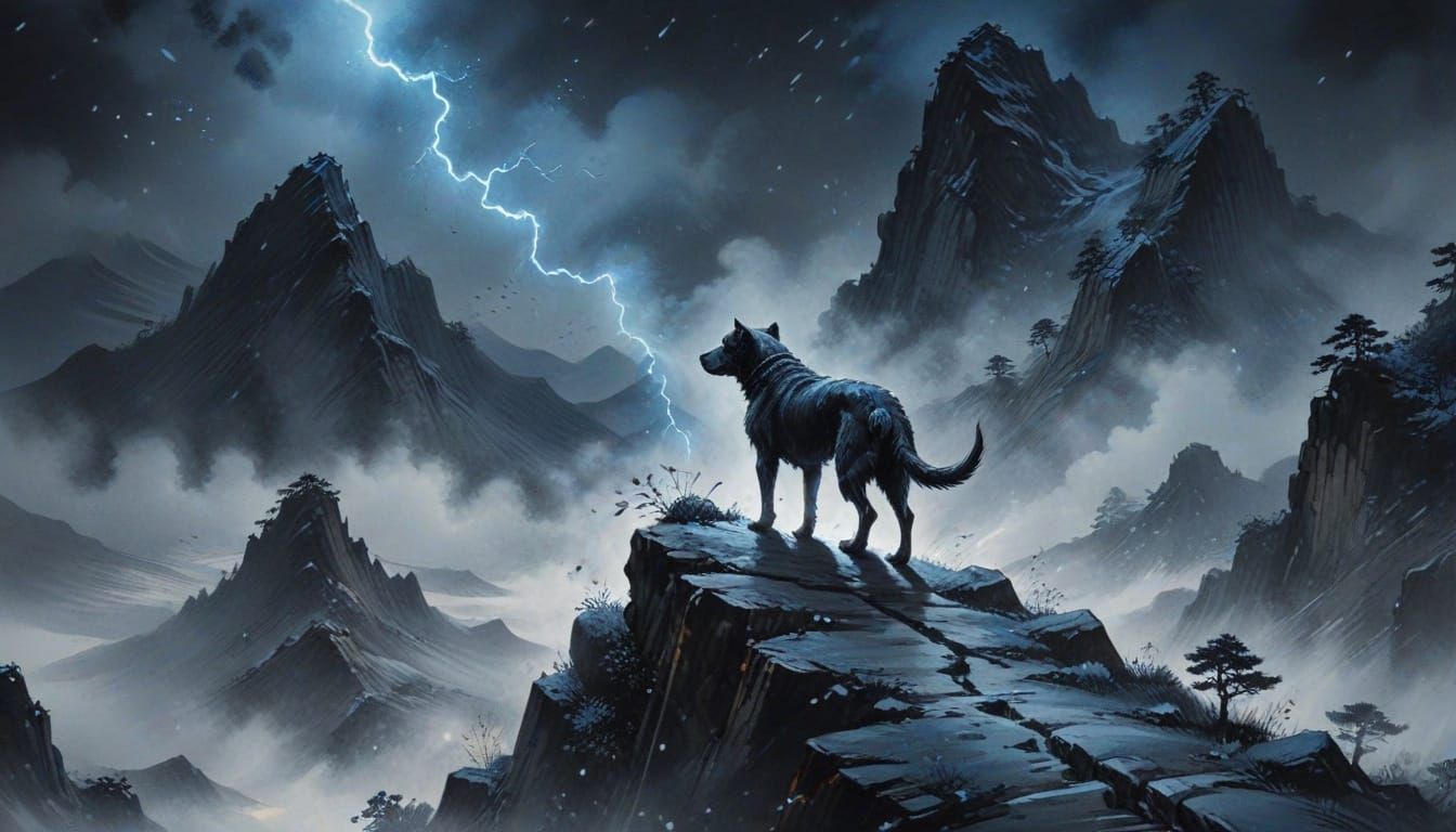 Solemn Monk Dog Ascends Snowy Mountain in Hauntingly Beautif...