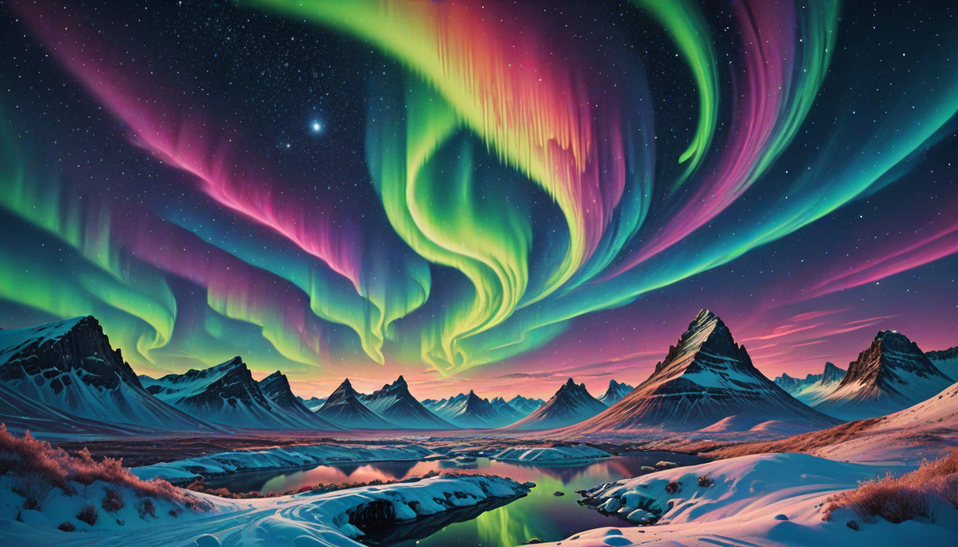 Surreal Icelandic Aurora Unfolds in a Cosmic Dreamscape
