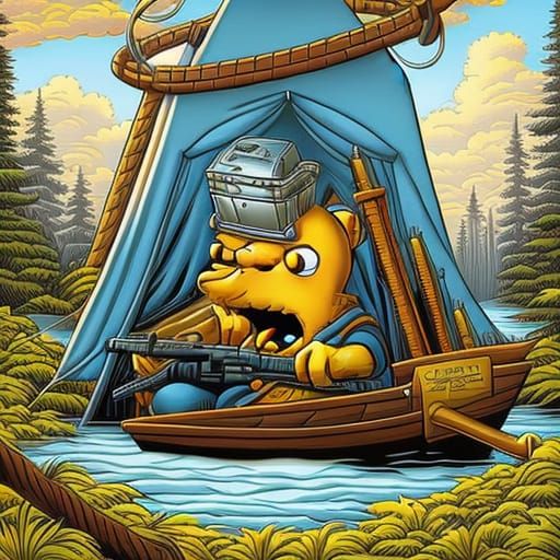 Homer Simpson Camping Mishap: Comic Book Art